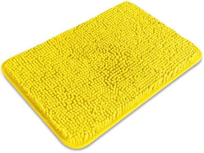 Small Bathroom Rug 12"x18" – Washable and Absorbent Bath Mat, Non Slip, Thick Soft Chenille Bath Rugs for Bathroom, Shower, Sink, Dog mat(Yellow)