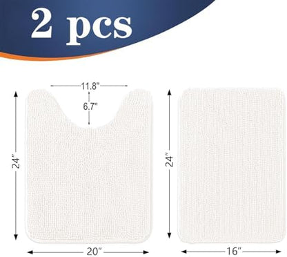 OLANLY Chenille Bathroom Rugs Mats Sets 2 Piece, 24"x16"+24"x20", Ivory