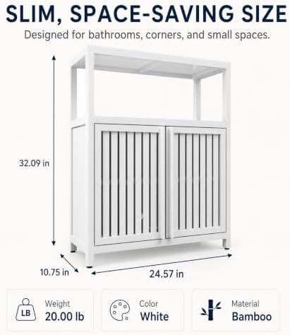 Bamboo Storage Cabinet, White Freestanding Bathroom Cabinet