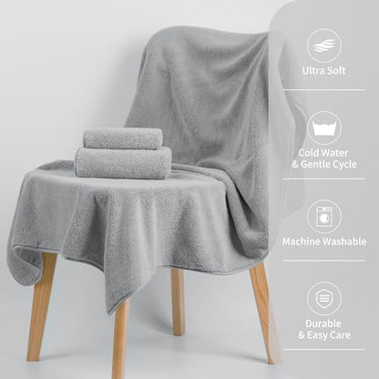 MICROFI New Microfiber Bath Towel Set, 3 Piece, Oversize, Quick Dry, Lint Free, Includes Body, Hand and Face Towels