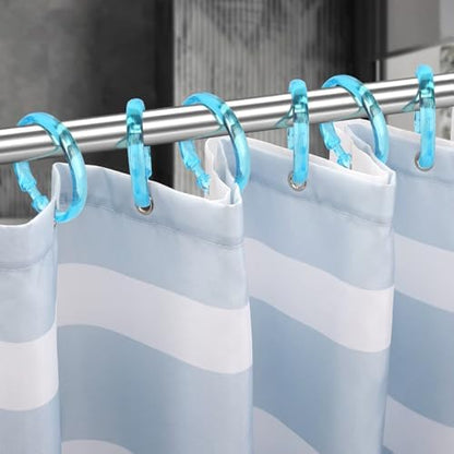 Blue Shower Curtain Hooks - 12 Pcs Circular Plastic Shower Curtain Rings for Bathroom - O Shaped Transparent Aqua Blue Shower Hooks Rings for Shower Curtain Rod