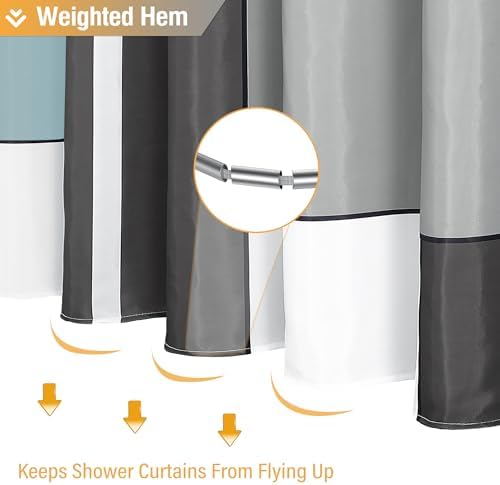 BTTN Fog Blue Modern Geometric Waterproof Fabric Shower Curtain, 72 x 72