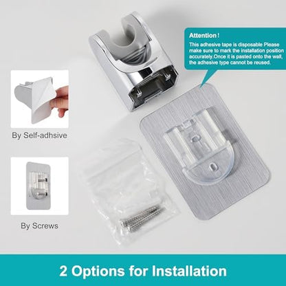 GwernKB Shower Head Holder Strong Adhesive No Drilling Wall Mount Adjustable Handheld Showerhead Bracket for RV Kids Bathroom Shower,Fix Firmly and Use Conveniently (Silver, 1)