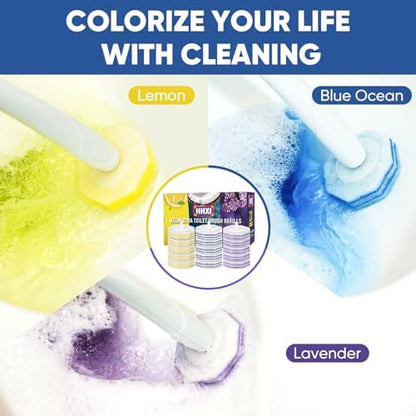 15Ct Aromative Toilet Brush Refills, Toilet Bowl Cleaner Refills, Double-Layer Cleaning Pads Added, Disposable Refill Heads for Toilet Bowl Cleaner Wands，Lemon, Blue Ocean, Lavender （Patented）