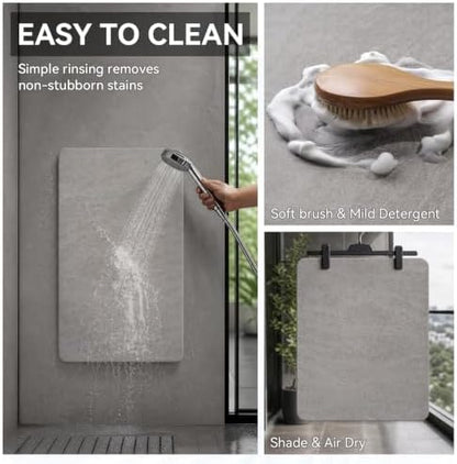 MontVoo -Bath Mat Rug-Rubber Backing Non Slip Quick Dry Absorbent Thin Bathroom Rugs Fit Under Door-Faux Suede Surface Bathroom Floor Mats-Shower Rug for in Front of Bathtub Shower Gray 24"x48"