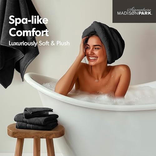Madison Park 800GSM 100% Cotton Bathroom Bath Towel Set of 8, Black