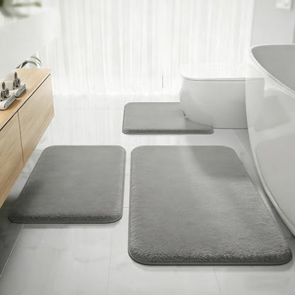 RUN HELIX Bathroom Rugs Sets 3 Piece, Soft Absorbent Memory Foam Bath Mats Set, Dry Fast Bath Mat, Machine Washable Bath Rug Set for Bathroom （Ash Gray）