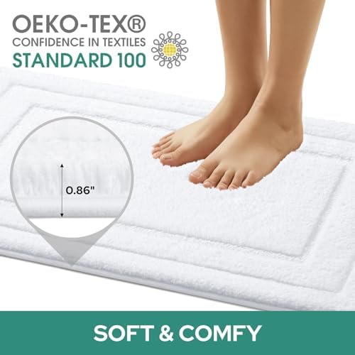 HOMEIDEAS Bathroom Rugs Sets 2 Piece, Super Soft Non Slip Bath Mat White