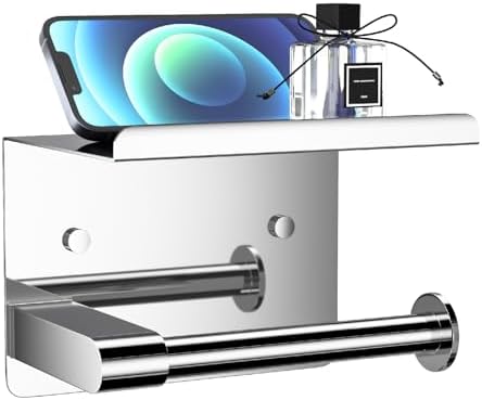 GLNLQ Chrome Toilet Paper Holder Wall Mount, Self Adhesive or Screw-in