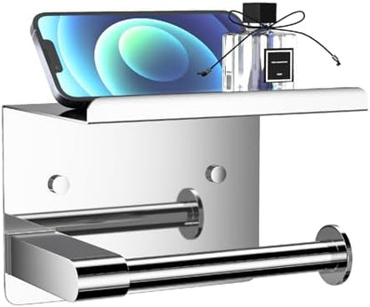 GLNLQ Chrome Toilet Paper Holder Wall Mount, Self Adhesive or Screw-in