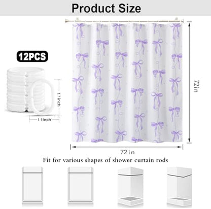Purple Bow Shower Curtain for Bathroom Decor, Teen Girls Theme, 72x72In