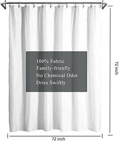 LLSCL White Fabric Shower Curtain Liner with Bottom Counterweight, Waterproof Hotel Quality, 72 x 72 Machine Washable