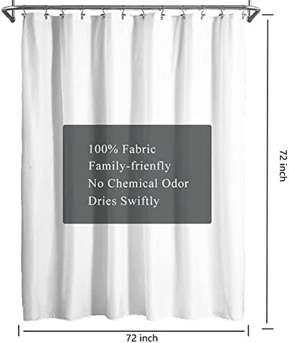 LLSCL White Fabric Shower Curtain Liner with Bottom Counterweight, Waterproof Hotel Quality, 72 x 72 Machine Washable