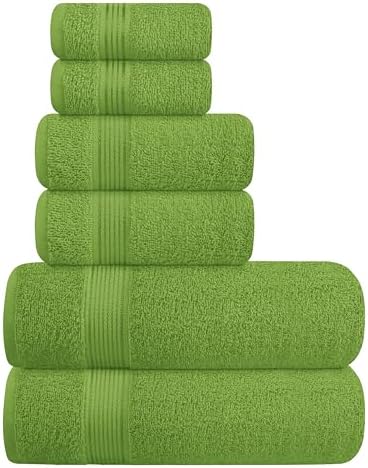 Belizzi Home Ultra Soft 6 Pack Cotton Towel Set, Contains 2 Bath Towels 28x55 inch, 2 Hand Towels 16x24 inch & 2 Wash Coths 12x12 inch, Ideal for Everyday use, Compact & Lightweight - Kiwi Green