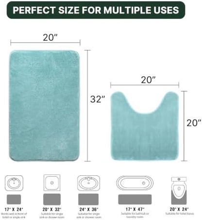 H.VERSAILTEX Bath Mat Set Flannel Velvety Luxury Extra Soft Absorbent Non Slip Bathroom/Bedroom Rugs (Curved Set 20"x 32" Plus 20"x 20"U, Eggshell Blue)