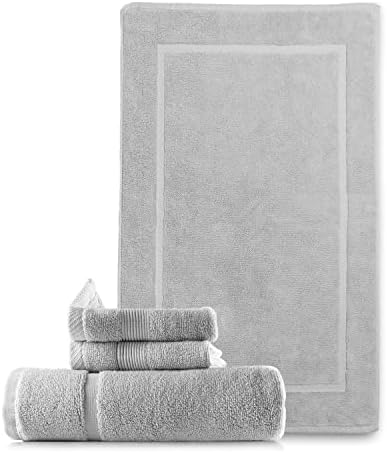 Hearth & Harbor Bath Mat Towels - 100% Ring Spun Cotton Luxury Bath Mat Floor Towels - Ultra Soft & Highly Absorbent Bath Towels Set of 4 - Gray