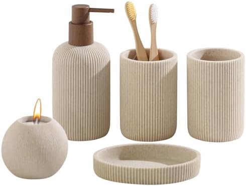 Bathroom Accessories Set, 5 PCS Modern Bath Organizer, Beige