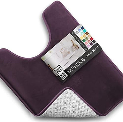 Clara Clark Bathroom Rugs, Velvet Memory Foam Bath Mat, Non-Slip, Machine Washable Bath Rugs - Dries Quickly, Ultra Soft Plush Bath Mats for Bathroom, 20 x 24, Dark Purple