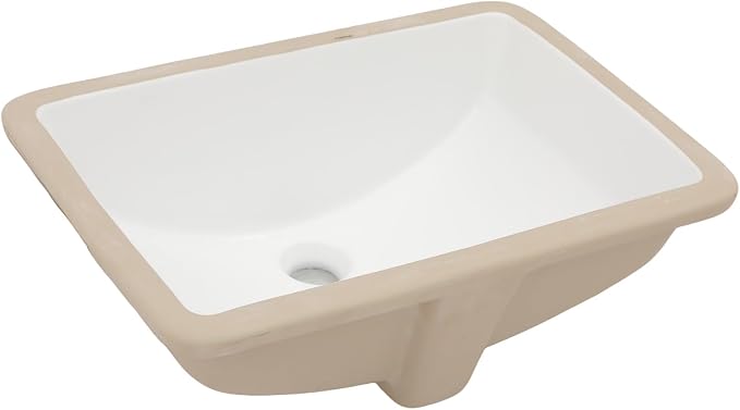 20x14 Inch White Rectangle Undermount Bathroom Sink | Interior Bowl Size 18"W x 12"D, Ceramic, Curved Bottom, Easy to Clean, with Overflow, Ideal for Bathroom, Lavatory