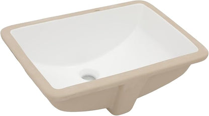 20x14 Inch White Rectangle Undermount Bathroom Sink | Interior Bowl Size 18"W x 12"D, Ceramic, Curved Bottom, Easy to Clean, with Overflow, Ideal for Bathroom, Lavatory