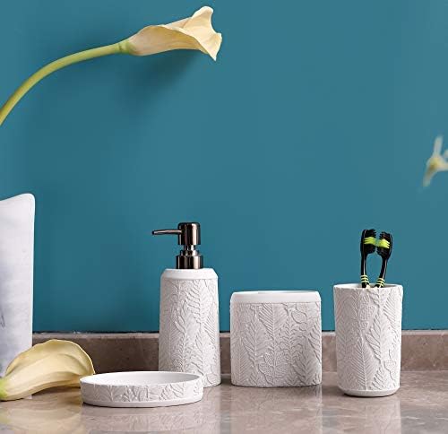 Hymmah Bathroom Accessories Set,Toothbrush Holder,Farmhouse Decor,4 Pcs Resin Gift Apartment Necessities, Contain Toothbrush Cup,Soap Dispenser & Dish,Tumbler