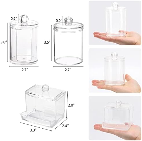 Tbestmax Bathroom Organizer Accessories Set-10 OZ,7 OZ Qtips Holder Storage with Clear Plastic Lids, Cotton Ball/Swabs Dispenser, Apothecary Container Jar 3 Pcs