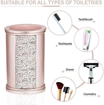 Zahari Home 4pc Sinatra Stylish Bathroom Accessories Set Liquid Soap Dispenser, Tumbler, Tooth Brush Holder and Soap Dish Modern Classic Luxury Decor Bling Mosaic Glass Blush Bathroom Accessories