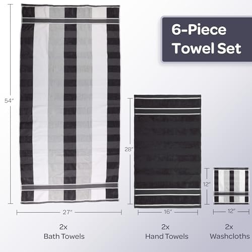 Lavish Home Bathroom Towels Set, Bathroom Accessories, Charcoal, Set of 6