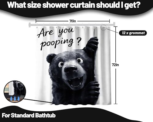 Funny Black Bear Shower Curtain Kids Animal, 70x72 Inchs