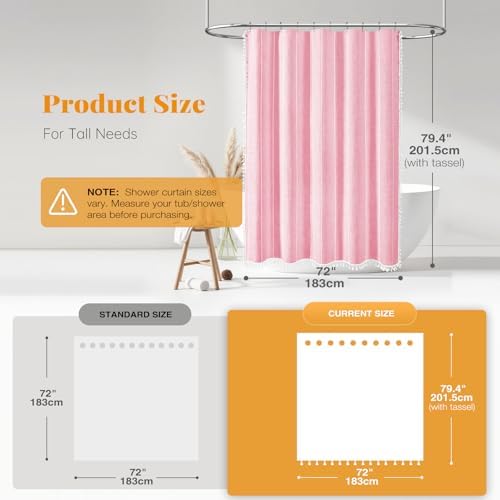 BTTN 72x78 Long Boho Farmhouse Linen Heavy Duty Shower Curtain, Blush Pink