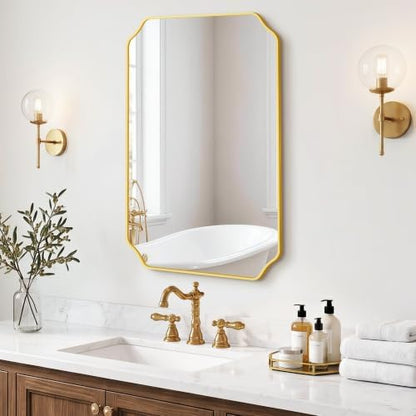 Gold Vanity Bathroom Mirror, 20" x 30" Scalloped Mirror for Wall