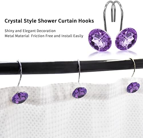 Purple Diamond Crystal Bling Shower Curtain Hooks Rings for Bathroom,24PCS