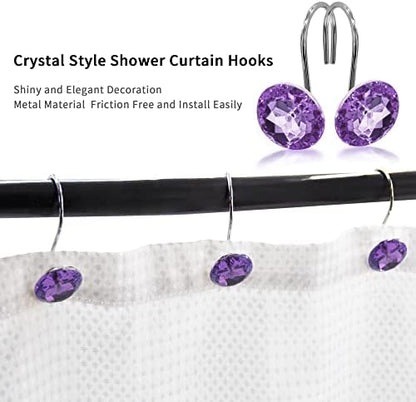 Purple Diamond Crystal Bling Shower Curtain Hooks Rings for Bathroom,24PCS