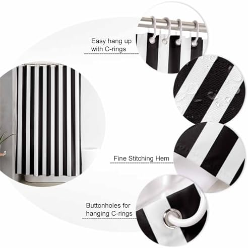 Shower Curtain Bathroom Set Black and White Stripes Waterproof Shower Curtains with Grommets Hooks Modern Geometric Art Privacy Bath Curtain for Bathtub Decor 72x78in