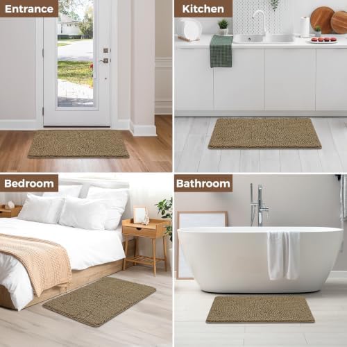 Bcoimo Bath Rug Mat,36x24 Chenille Non Slip Tan Bathroom Floor Shower Mats