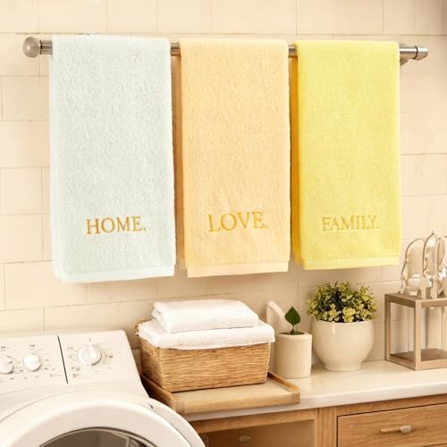 FuWeave 3 Pcs Yellow Decorative Hand Towels Bathroom Set,Home Love Family