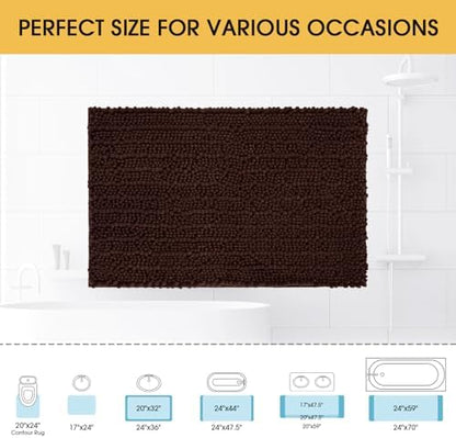 ACCUMTEK Upgrade Luxury Brown Bathroom Rug Mat 48"x17", Ultra Soft Thick Absorbent Bath Mats, Non Slip Chenille Toilet Mat for Bathroom, Bedroom, Kitchen, Shower, Tub