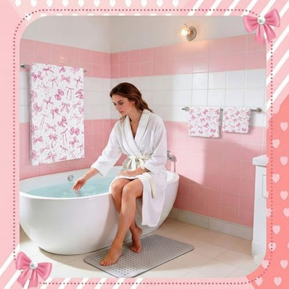Moukeren Set of 3 Pink Bow Bath Towels, Decorative Towels for Bathroom
