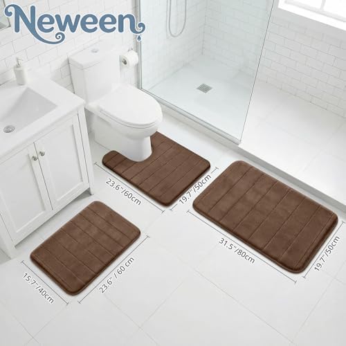 Neween Bathroom Rugs Set 3 Piece, Absorbent Memory Foam Bath Mat, Brown