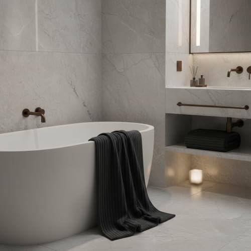6 Piece Bath Towel Set, 30"x60" Microfiber Towels,Black