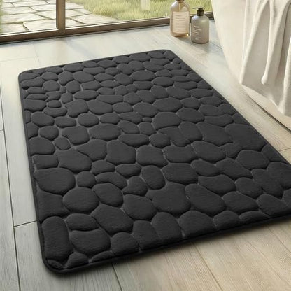 YIHOUSE Bathroom Mat Rug, Memory Foam Bath Mat, Non-Slip Bathroom Floor Mats, Cobblestone Bath Mats Absorbent Bath Rugs Washable Quick Dry (17x24,Black)
