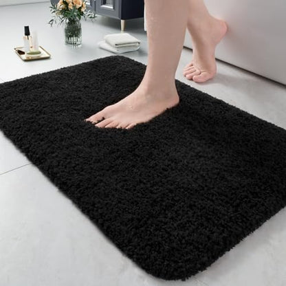 LOCHAS Bathroom Rugs 24x17 Inch, Microfiber Bath Rug Non Slip, Black