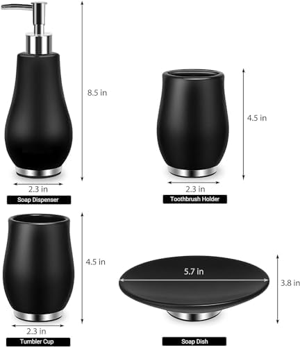 RQYIXI Ceramic Bathroom Accessories Set,Black,4 Piece,Tulip Design