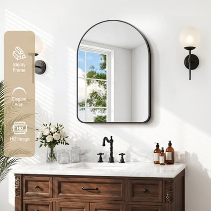 GLASHOM Arched Bathroom Vanity Mirror, 18"x24" Black Frame Wall Mirror