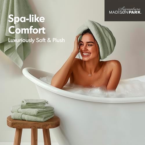 Madison Park 800GSM 100% Cotton Bathroom Bath Towel Set of 8, Sage Green