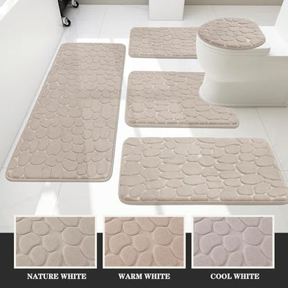 YIHOUSE Bathroom Rugs Mat Set, Memory Foam Bath Mat 5 Piece Khaki