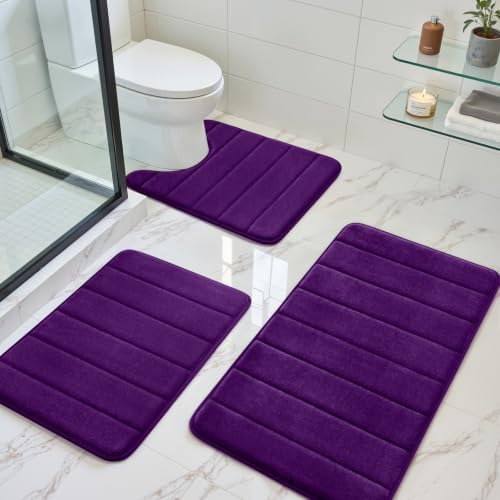 BYSURE Purple Memory Foam Bathroom Rug Set 17"x24"+20"x32"+U20 x24