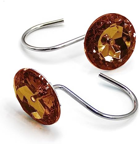 Crystal Diamond Round Shower Curtain Hooks Rings for Bathroom,Brown,12PCS