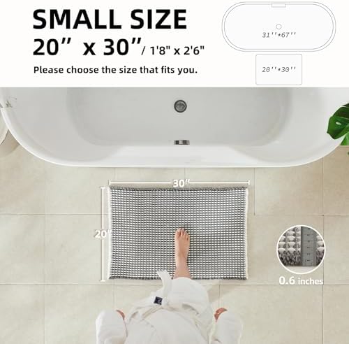 TYUU Waffle Bath Mat, Boho Bathroom Rugs Non Slip, 30x20 Grey & White