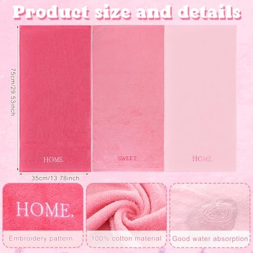 FuWeave 3 Pcs Pink Decorative Hand Towels for Bathroom, Home Sweet Home